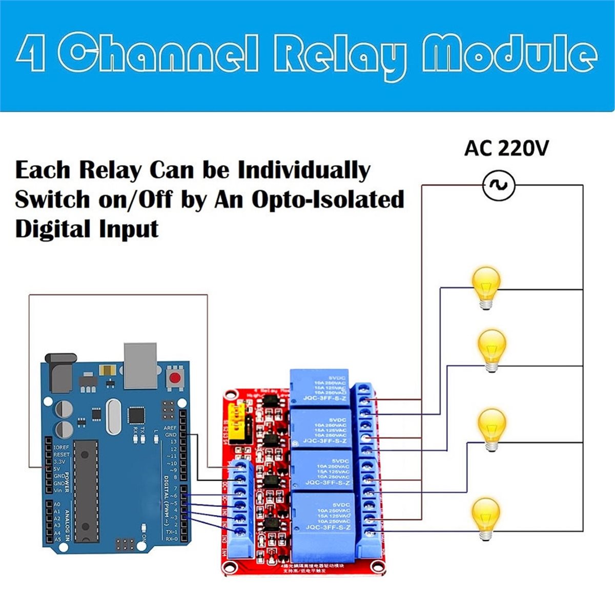 Relay Module 4 Channel - A49T 4-kanaals relaismodule 5V 12V Board